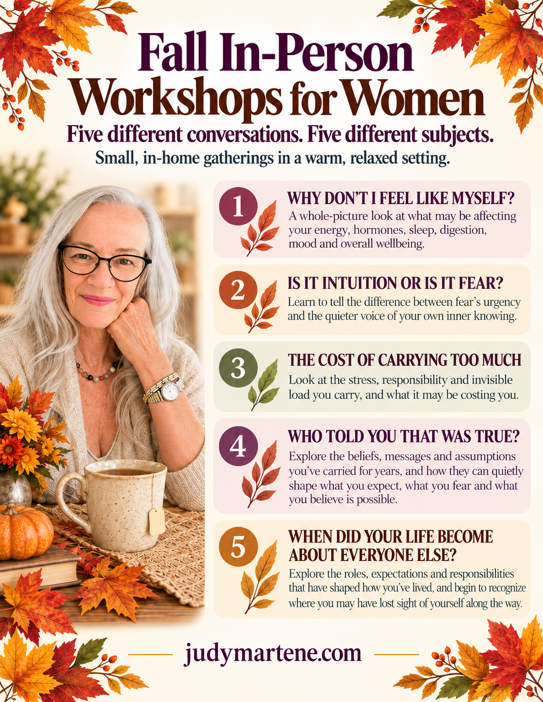 Fall In-Person Workshops for Women with Judy Martene